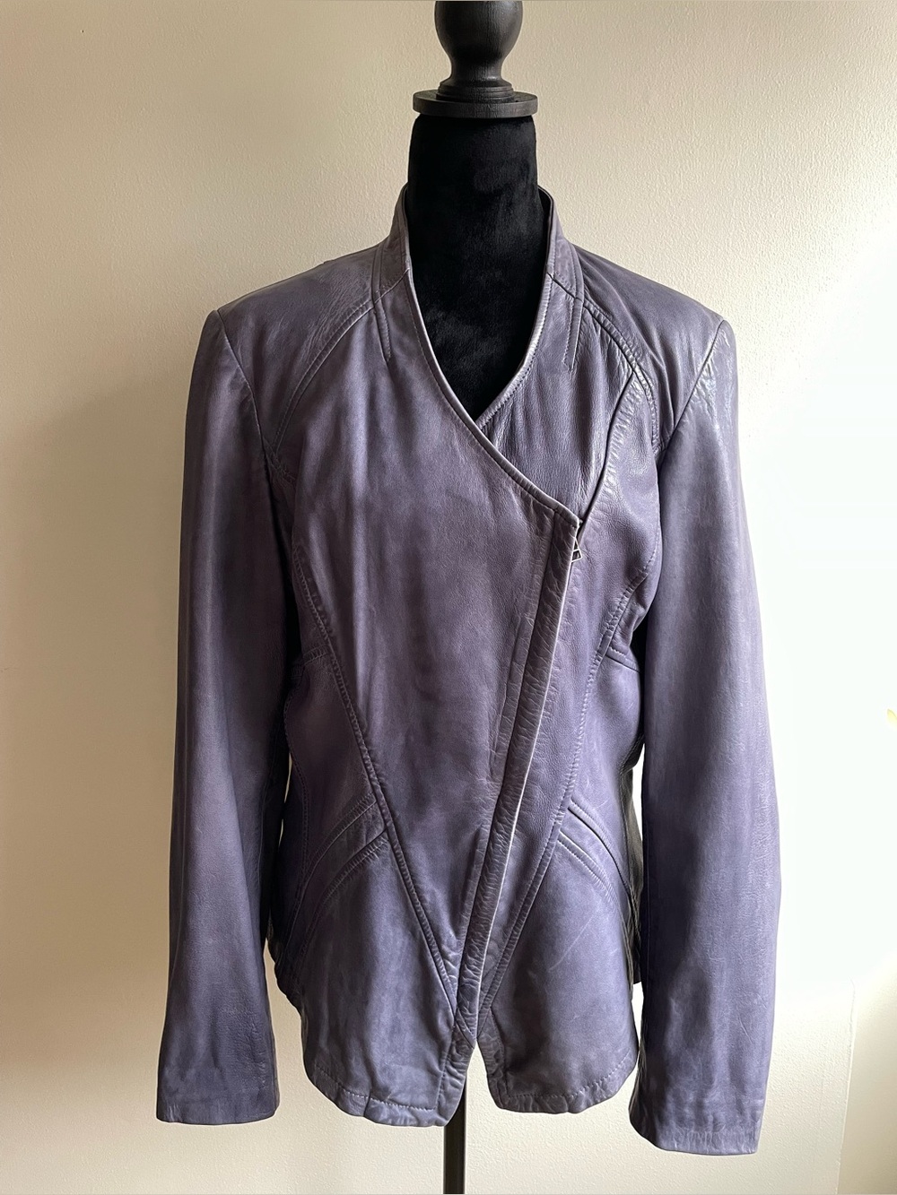 DANIER Genuine Leather Jacket L Asymmetrical Lavender Gray Statement